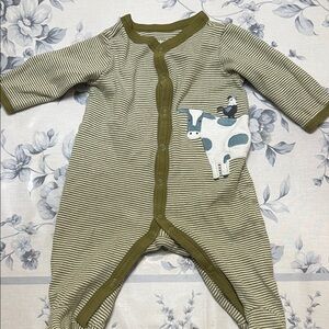 Carter's Olive Striped Baby Footie with Cow Patch